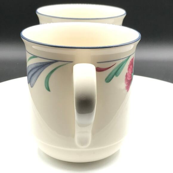Vintage Lenox Set of 2 Coffee Tea Mugs Poppies On Blue Made In USA Replacements - Picture 2 of 10